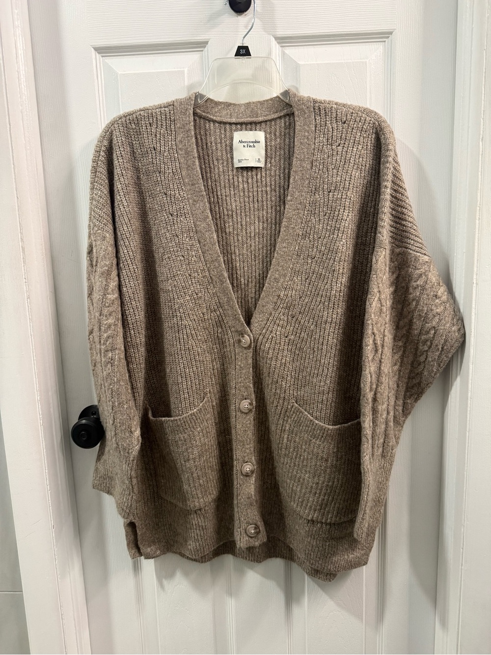 NEW Abercrombie & Fitch Taupe Button-Front Ribbed Cardigan XL
